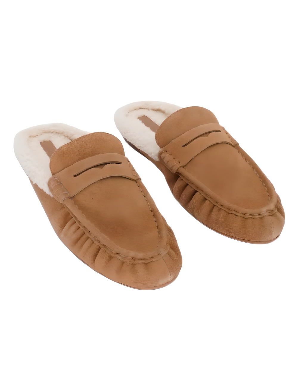 Steve Madden Rafe-F Faux-Fur Lined Tan Suede Slippers Size 8.5M